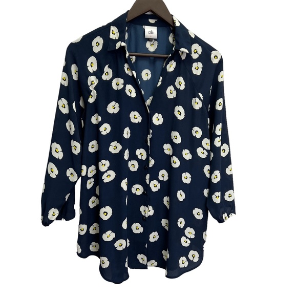 CAbi #5705 Navy Floral Button UP Blouse Size S - Picture 6 of 11
